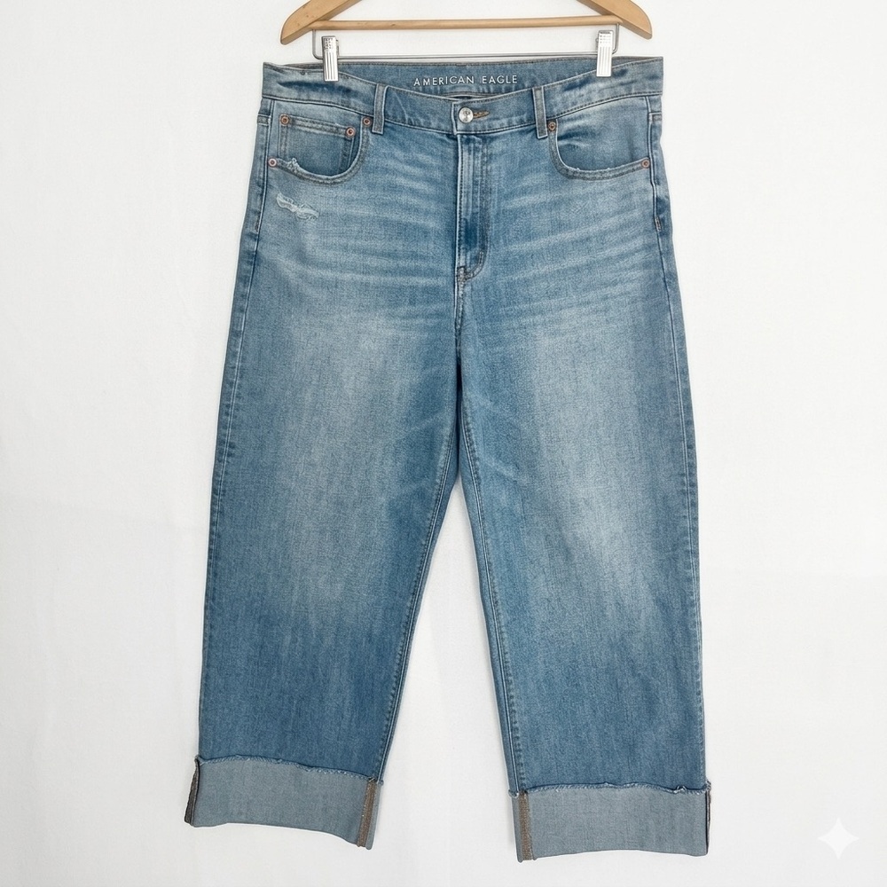 American Eagle AE Women's Jeans High-Waisted Stovepipe Blue Cuffed Stretchy 12S